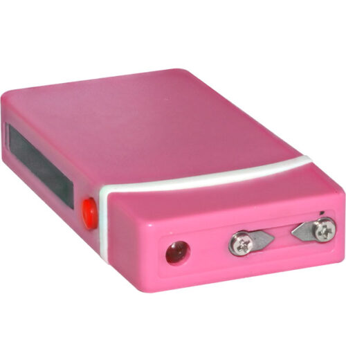 Fang Keychain Stun Gun and Flashlight with Battery Meter -pink view and the device shows a front view